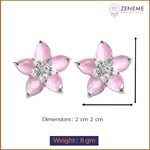Image of Zeneme Earring Handmade Rhodium Plated Lightweight Pink Star Shaped Studs Earrings Jewellery For Girl And Women