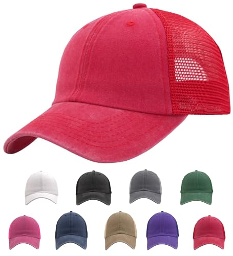 Image of Vintage Washed Snapback Baseball Hat for Men Women, Unstructured Cotton Crown /Soft Mesh /Flexible Visor /Foldbale for Pocket