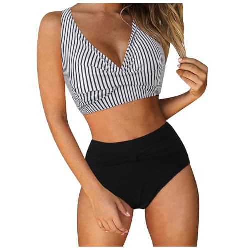 Genérico Bañador de Bikini de Mujer Sexy Traje de Baño de Cintura Alta Estilo Playa al Aire Libre de Pecho Bañadores Estampado de Personalidad Bañador Bikini Tanga Trajes de Baño