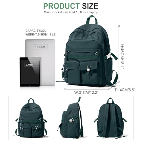 weradar Cute Bookbag For Teen Girs Boys,Middle Students Travel Backpack,Casual Daypackas Backpack For Women Men,Aesthetic School Backpacks With Lots of Pockets(Green)2