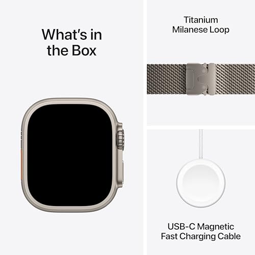 Image of Apple Watch Ultra 3 [GPS + Cellular 49mm] Running & Multisport Smartwatch w / Rugged Titanium Case w / Natural Titanium Milanese Loop - S w / AppleCare+ (2 years)