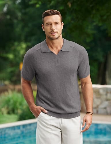 Camiseta polo tejida de manga corta para hombre, mezcla de lana, cuello Johnny miniatura 3