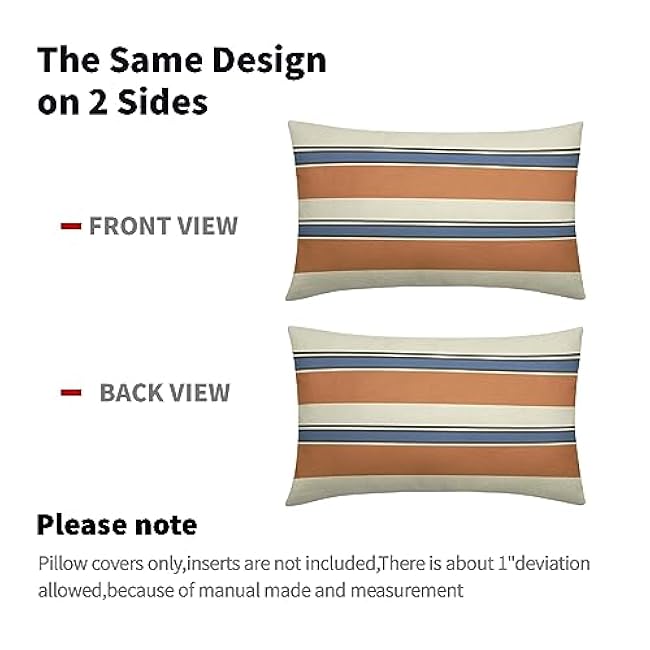 Orange Blue Striped Lumbar Pillow Covers 12x20 Set of 2 Boho Stripe Pattern Cream Decorative Throw Pillows Outdoor Modern Line Print Linen Long Cushion Case with Zipper Decor for Sofa Couch Bed