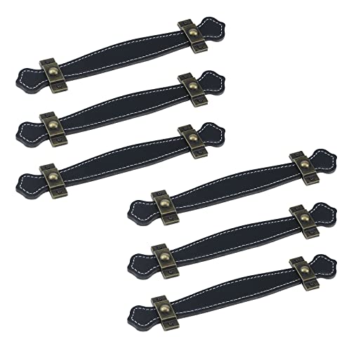 Antrader 6-Pack Surface Leather Handle, Leather PU Suitcase Handle, Drawer Cabinet Door Handle, Black