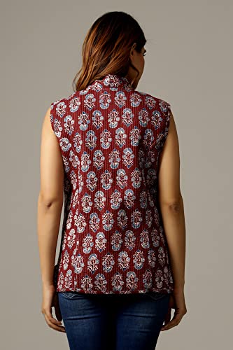 Image of Ravaiyaa - Attitude is everything Women's Floral Printed Reversible Quilted Jacket Coat Blazer Jacket Sleeve Less Waistcoat