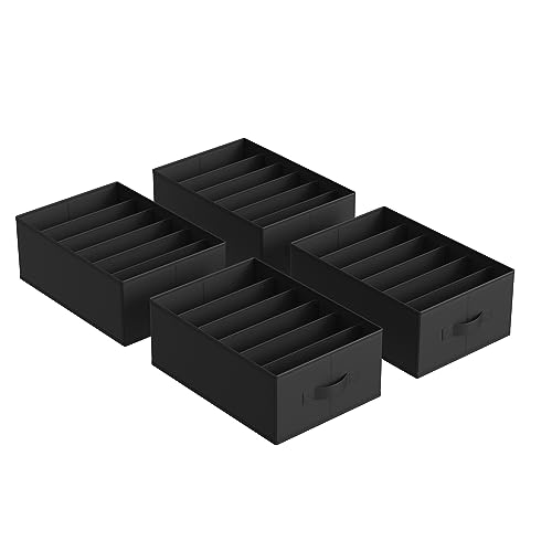 SONGMICS Lot de 4, Organisateur à 6 Compartiments, Boîtes de Rangement, Panier, 42 x 30 x 17 cm, pour Pantalons, Vêtements, Noir d'Encre RUS009B04