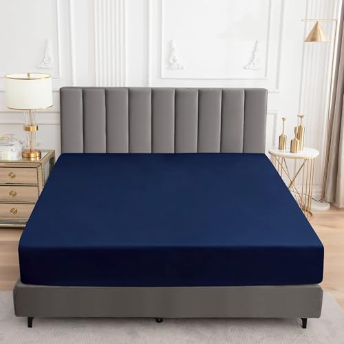 Image of 100% Waterproof Mattress Protector | Permium Cotton Mattress Skin Friendly Bed Cover | Breathable & Non-Allergenic Ultra Soft Elastic Fitted Bed Protector | 78x36 Inch, Single, Blue