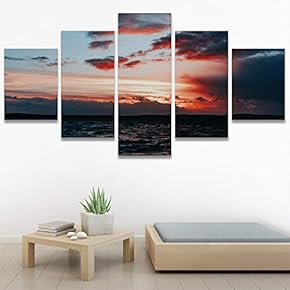 SIGNWIN 5 Panel Canvas Wall Art Beach Blue...