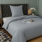 Terra Beds Bettwäsche 135 x 200 cm Set – Weicher Bettbezug aus Polyester-Baumwolle mit Kissenbezug 80 x 80 cm – Atmungsaktive, knitterfreie und Pflegeleichte Bettwäsche – Silber Grau