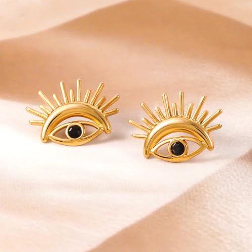 Image of Rubans Gold-Plated Evil Eye Stainless Steel Stud Earrings for Women & Girls | Studs Fashion Western Designer Jewellery Statement Gift