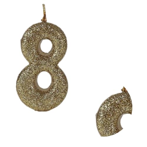 Image of Wanna Party Number 8 Glitter Gold Candle for Birthday Decoration Items /Cake Toppers /Cake Decorations