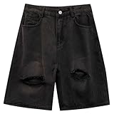 Generisch Herren Jeans Shorts Casual Jeanshose Retro Kurze Hosen Ripped Destroyed Denims Hosen Lockere Short Sommer Freizeithose Street Sporthose Strandhose mit Taschen und Knöpfe