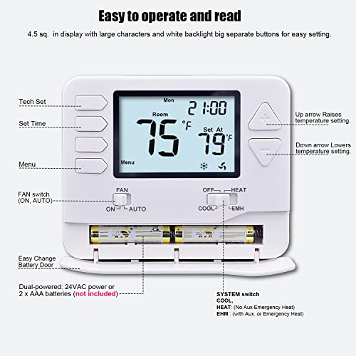 Heagstat H721 Non-Programmable Heat Pump Thermostat, 2 Heat/1 Cool, with 4.5 sq. Inch Display