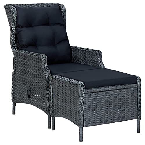 Bigbarley Outdoor Patio Chair, Recliner,All Weather Backyard Conversation,For Garden Poolside Balcony,Reclining Patio Chair With Footstool Poly Rattan Dark Gray #TOP16
