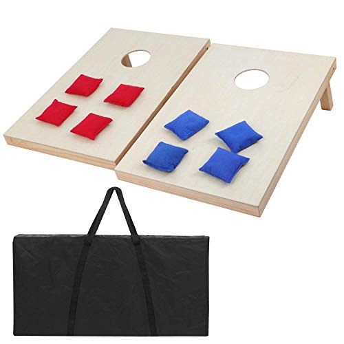 F2C Portable Wood Cornhole Game Set 3FT x 2FT Tailgate Size Wooden Boards with 8 Bean Bags & Carrying Case