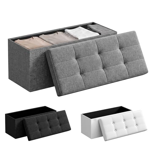JUPPLIES Puff de Almacenaje 80 L (76 x 38 x 38 cm) - Baúl de Almacenamiento de Tela Plegable - Banco con Tapa - Soporta 300 kg para Dormitorio, Salón o Vestidor - Gris