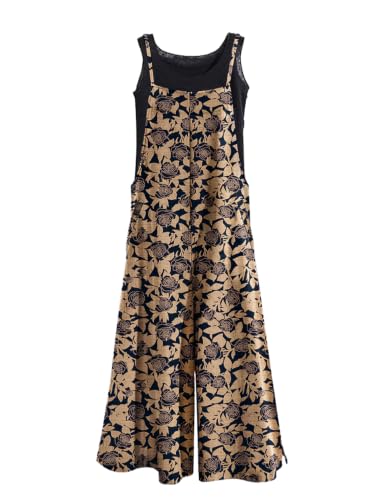 Image of YESNO Women Casual Loose Long Bib Pants Wide Leg Jumpsuits Baggy Cotton Rompers Overalls with Pockets PZZTYP2