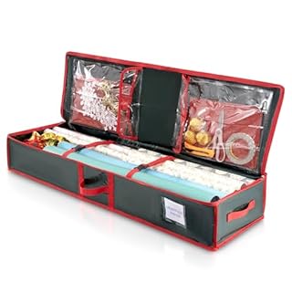 Wrapping Paper Storage Container for Christmas Gifts Durable Woven Underbed Gift Wrap Organizer with Interior Pockets, Holds Up to 40inch 27 Paper Rolls, Green