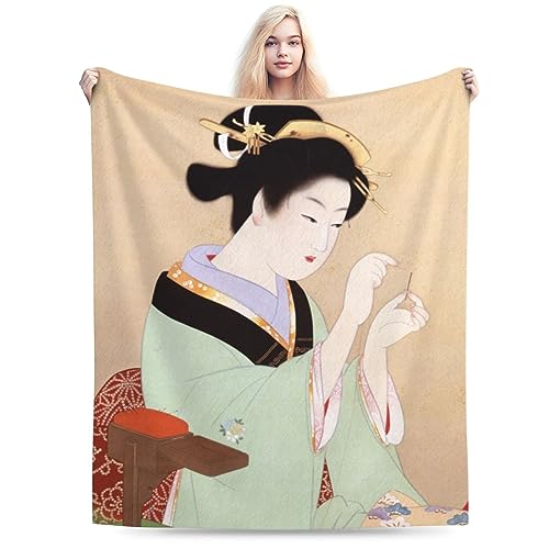 毛布 世界の名画 上村松園 娘絵画 ブランケット フランネル 超極細繊維 大判 ひざ掛け エアコン対策 静電防止 抗菌防臭 ふわふわ 肌に優しい 薄手 軽量 洗える 暖かい おしゃれ 四季通用 150*200cm