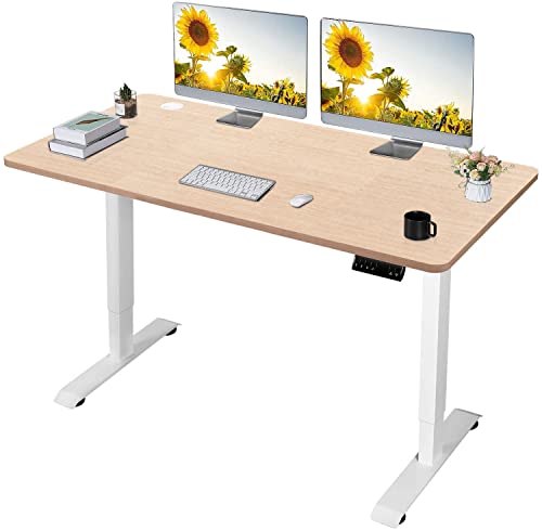 JUMMICO Höhenverstellbarer Schreibtisch Elektrischer Höhenverstellbarer Computertisch mit 140 x 70 cm Holz Tischplatte Stehschreibtisch Mit Speicher-Steuerung (Beige) Cover