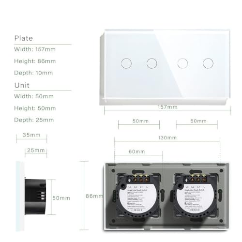Interrupteur tactile noir ou blanc 1 voie 157mm pour commande maison