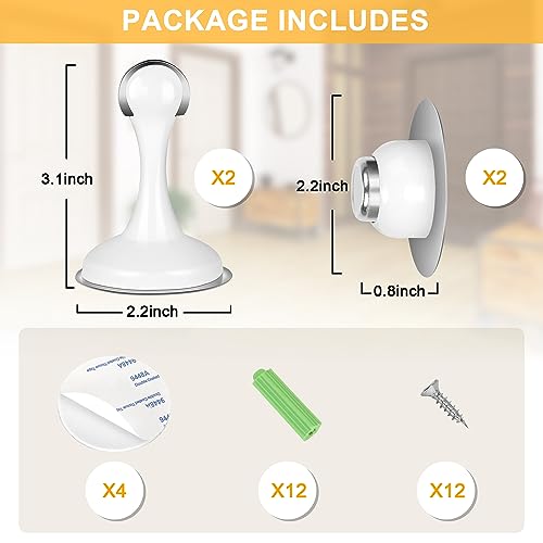 Crosize Magnetic Door Stoppers 2 Pack, Stainless Steel Door Stops For Wall And Floor Mounting, Door Holder Keep Door Open, No Drilling Door Stop With 3D Adhesive Tapes, White #TOP1