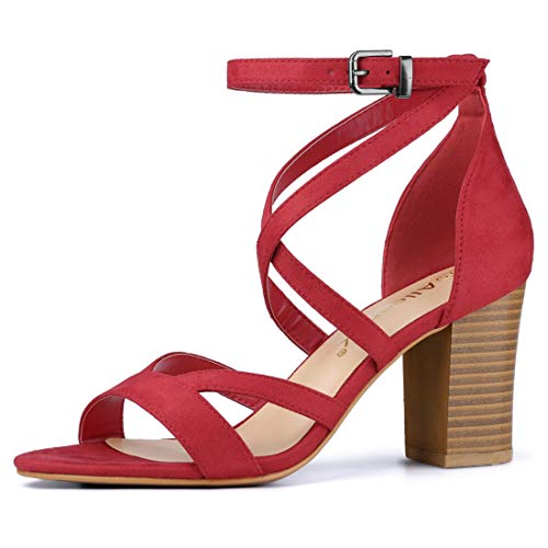 Allegra K Women s Crisscross Ankle Strap Chunky Heel Red Sandals - 9 M US