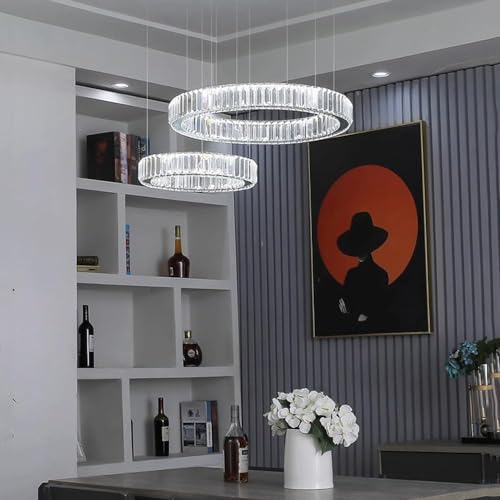 Chandelier crystal 3 ring round LED moderne et dimmable pour grand salon
