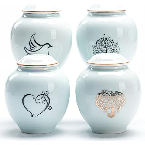 PIOSRTRR Ceramic Small Keepsake Urns for Human Ashes-Set of 4 Cremation Mini Urns for Adult/Pet Cover