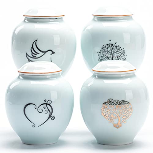 PIOSRTRR Ceramic Small Urns for Human Ashes-Keepsake Urns Set of 4 with Ashes Necklace