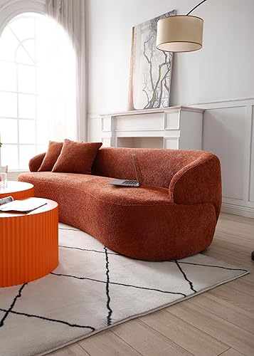 Image of KEIKI 87 inch Curved Oversized Boucle Cloud Sofa with Thickened Seat Cushions and Backrest, Modern Style 3-Seater Upholstered Corner Fluffy Couch, No Assembly Required, for Apartment, Living Room, Orange