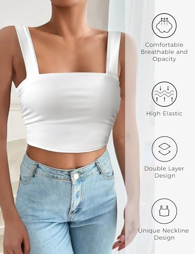Square Neck Tops for Women, Sleeveless Crop Tops Women, Sexy Cropped Double Layered Tank Tops, Women Workout Basic Top2