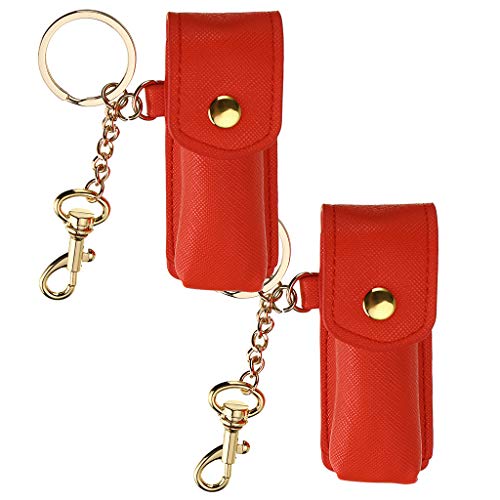 OwnMy Chapstick Holder Keychain, Elegant Lip Balm Holder Case Portable Lipstick Holder Pouch with Key Chain for Travel Gift (Red)