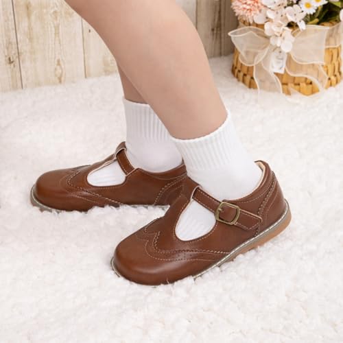 Image of Boy's Girl's Classic T-Strap Dress Shoes Wedding Party Church School Uniform Oxford for Toddler /Little Kid