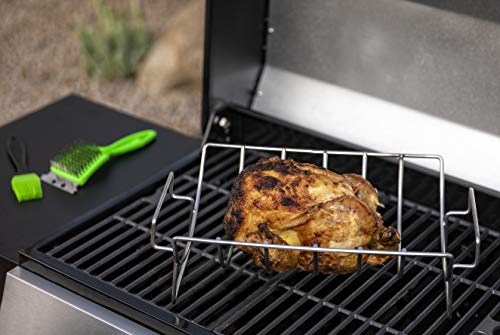 J-Line Design Rib Grilling Roasting Rack For Bbq And Smoker - Reversible Rib And Roast Holder - Holds Up To 6 Baby Back Ribs - Complete With Basting Brush And Grill Scraper #TOP4