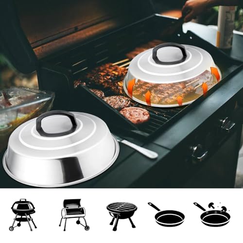Cheese Melting Dome Set of 2, Leonyo 12\" Metal Steam Basting Cover for Griddle Grill, Stainless Steel Griddle Accessories for BBQ Flat Top Kitchen Cooking Hamburger, Dishwasher Safe