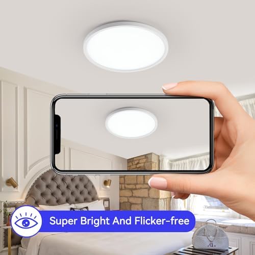 ocioc Lot de 2 plafonniers LED 25.4cm 20W, 5000K, Luminaire de Plafond Rond Ultra Mince pour Bureau, Couloir, Cuisine, Blanc