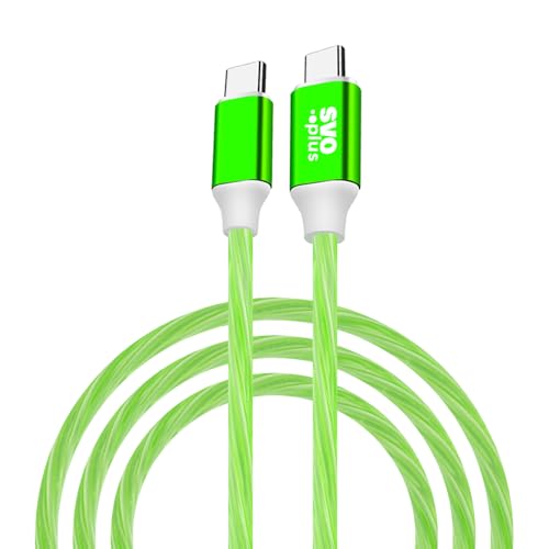 Câble de charge USB-C vers USB-C avec LED Lumineuse, 1 mètre, 3 A Charge Rapide, Compatible avec Samsung Galaxy, Google Pixel, Xiaomi (VERT)