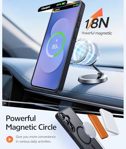 Image of Elzzi Magnetic Magsafe Case for Samsung Galaxy S25 FE 5G Cover, Compatible with MagSafe Translucent Matte Hard PC + TPU Hybrid Back Cover, Slim Shock-Resistant Protective Case (Black)