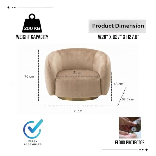 Image of Kingsman Furnitures Brok Swivel Luxury Accent Arm Chair 360 Degree Rotatable Sofa for Home | Bedroom, Living & Drawing Room | Ultra Soft and Comfortable for Lounge (Beige Velvet, Non-Swivel)