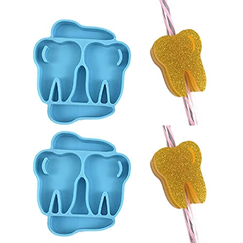 Xidmold 2 Pcs Tooth Shaped Silicone Straw Topper Molds, Straw Topper Attachment Molds Decoration Casting Mold, Jewelry Making Clay Mould DIY Crafts