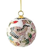 Value Arts Handmade Cloisonne Beige Hummingbird Ball Hanging Ornament