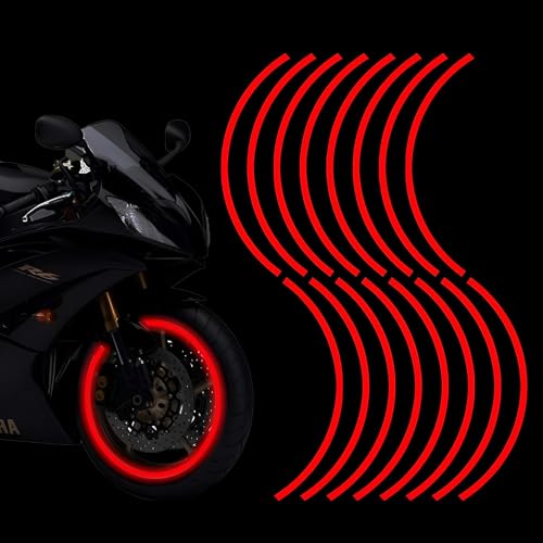 Image of Wheel Rim Fluorescent Adhesive Stickers for Bike & Car | Universal Fit | 16 pcs Strip Set | 1 cm Width, 34 cm Length Each | Waterproof Reflective Rim Tape for Stylish Look & Safety