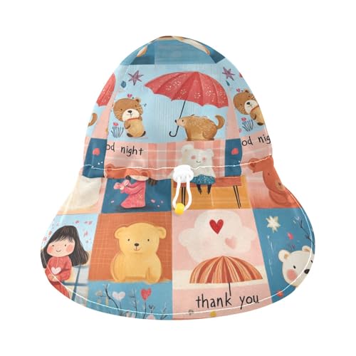 Kid Sun Hats Boys Beach Bucket Hats Girls Sun Protection Adjustable Traveling Camping Hat Cute Cartoon Plaid3