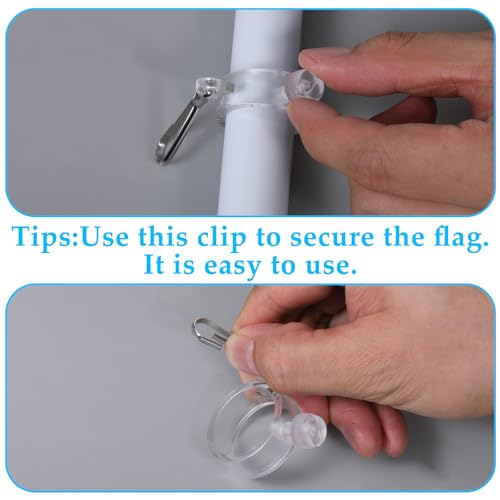 FdcZeyxior 4 PCS Flag Pole Ring Clip with Fixed Hook, Anti Wrap Flagpole Mounting Rings Transparent Plastic Flags Rings Flags Pole Accessories and Parts for 3/4\" to 1\" Diameter Flagpoles