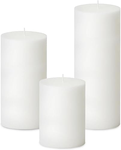 Paquete de 3 velas de pilar blancas sin perfume de diferentes tamaños, no tóxicas, sin goteo, sin humo, 3 x 4, 3 x 6, 3 x 8 pulgadas, velas