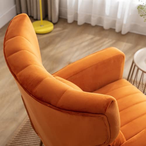 Velvet-Accent-Armchair-for-Living-Room-and-Bedroom-Comfy-Reading-Lounge-Chair-with-Modern-Wingback-and-Gold-Legs-on-Side-Corner-Orange Velvet Accent Armchair for Living Room and Bedroom Comfy Reading Lounge Chair with Modern Wingback and Gold Legs on Side Corner Orange