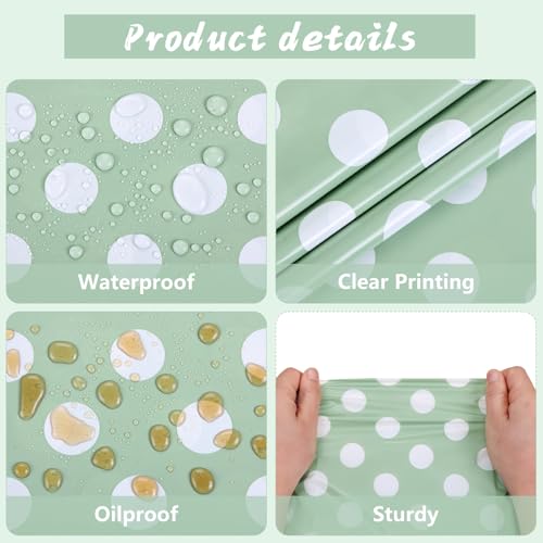 Kesfey 3 Pack Sage Green Polka Dot Table Cloths 54 x 108 Inch Sage Green and White Dots Tablecloth Disposable Plastic Sage Green Tablecover Waterproof Rectangle Picnic Table Covers for Birthday Party by Kesfey - Image 4