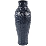 Deco 79 Metal Decorative Vase Dimensional Textured Centerpiece Vase with Wavy Pattern, Flower Vase for Home Decoration 9' x 9' x 24', Dark Blue