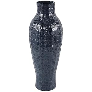 Deco 79 Metal Decorative Vase Dimensional Textured Centerpiece Vase with Wavy Pattern, Flower Vase for Home Decoration 9″ x 9″ x 24″, Dark Blue